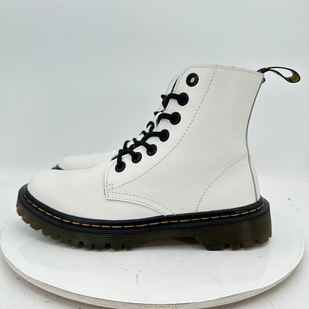 Dr. Martens Luana Women Size 5 White Leather Yellow Stitching Combat Boot